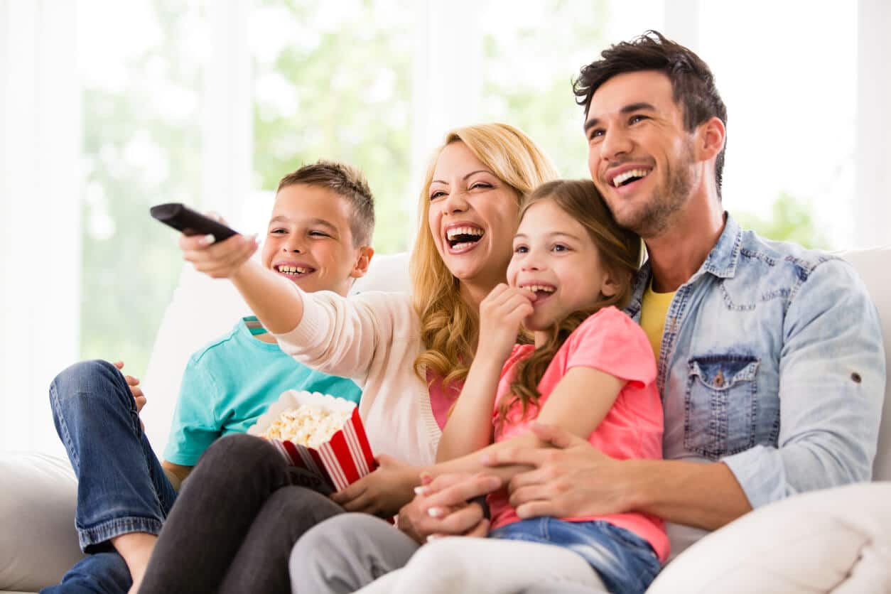 Family watching satellite TV with CCcamHub
